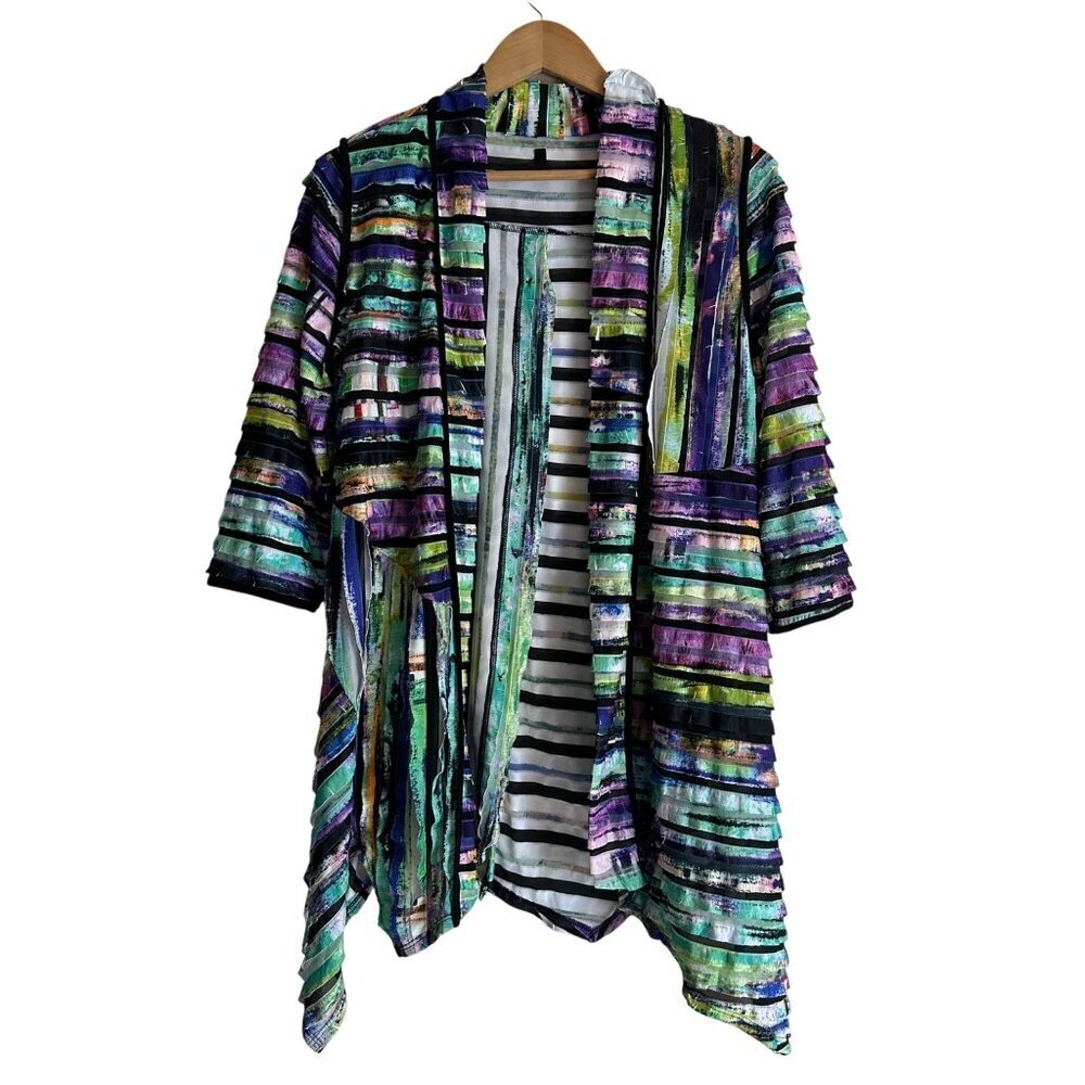 IC by Connie K Tiered Ruffled Tunic Jacket Womens Size L Art to Wear Lagenlook